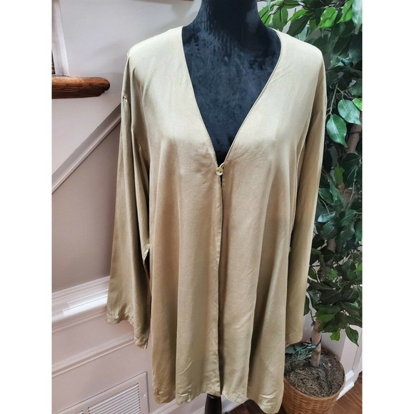 Go Silk Women's Beige 100% Silk Slit Sleeve Button Front Cardigan Size 3 - Picture 6 of 11